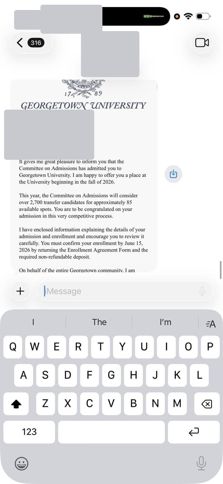Georgetown University acceptance