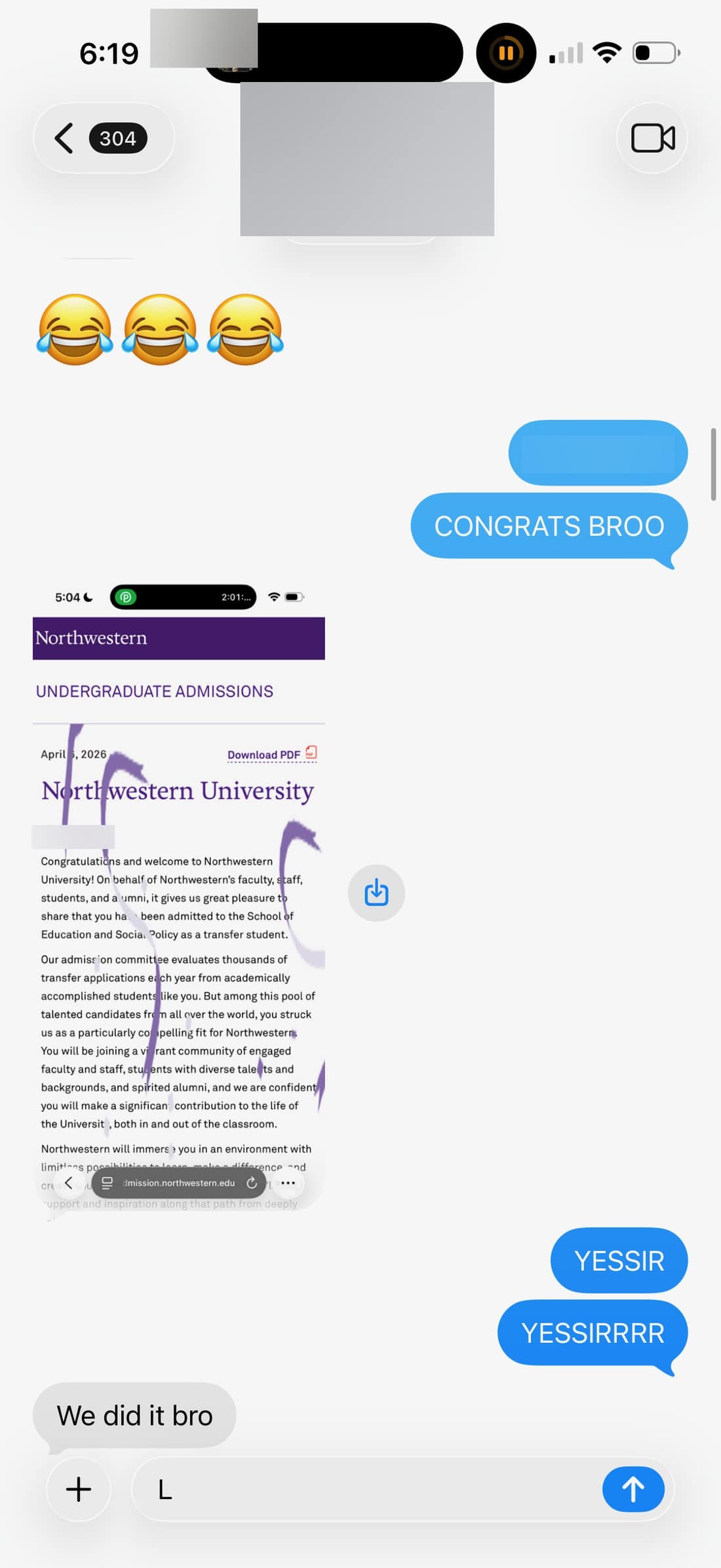 Northwestern University acceptance