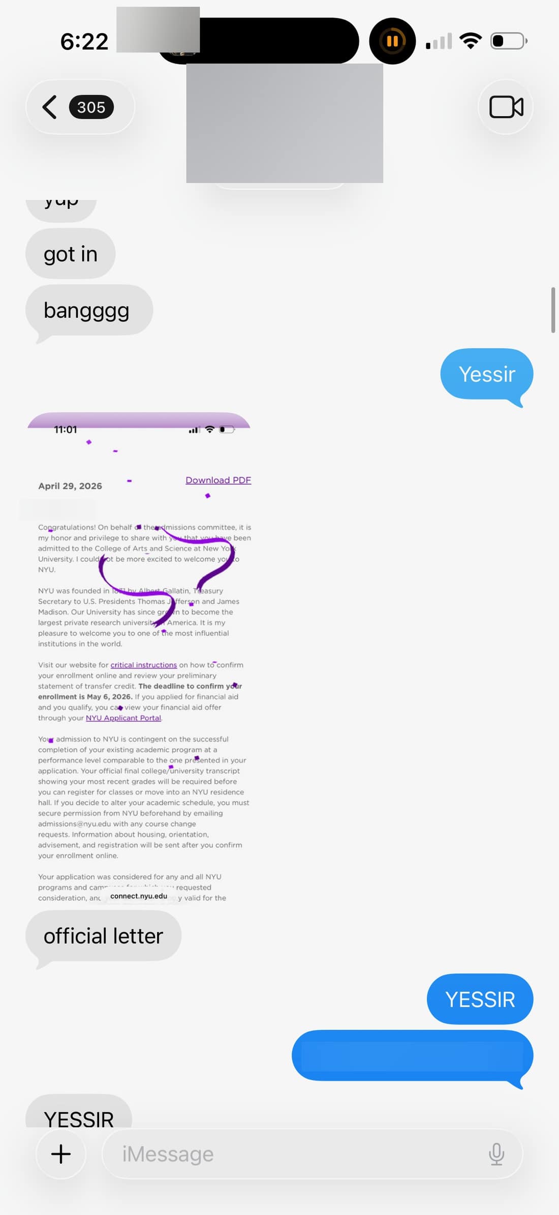 New York University acceptance